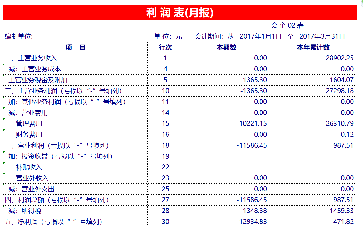 最新财务利润报表